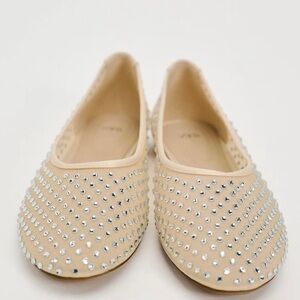 Zara Beige Rhinestone Flats NWT